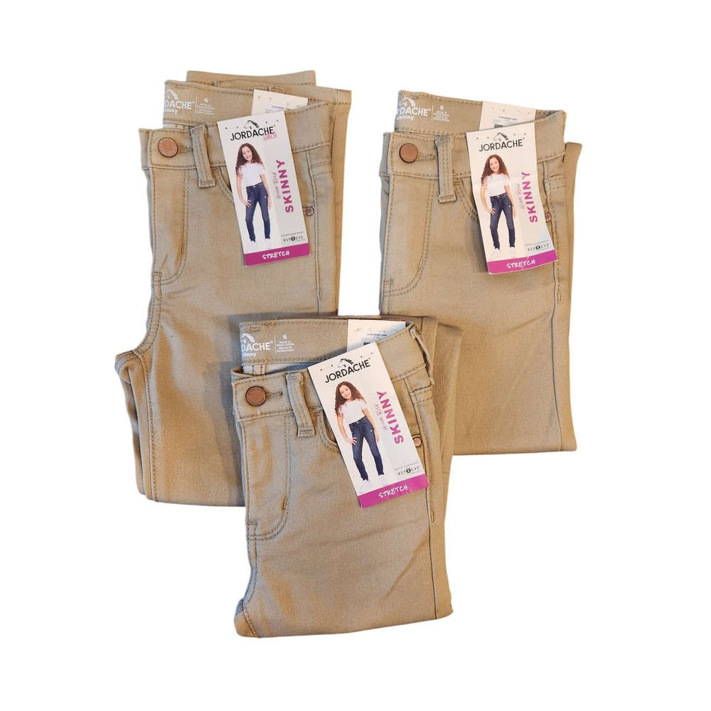 Jordache Girls High Rise Skinny Jeans Khaki Tan Adjustable Waist 3 Pack Size 6